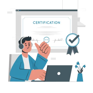 Homme utilisant une plateforme d'e-learning pour se certifier